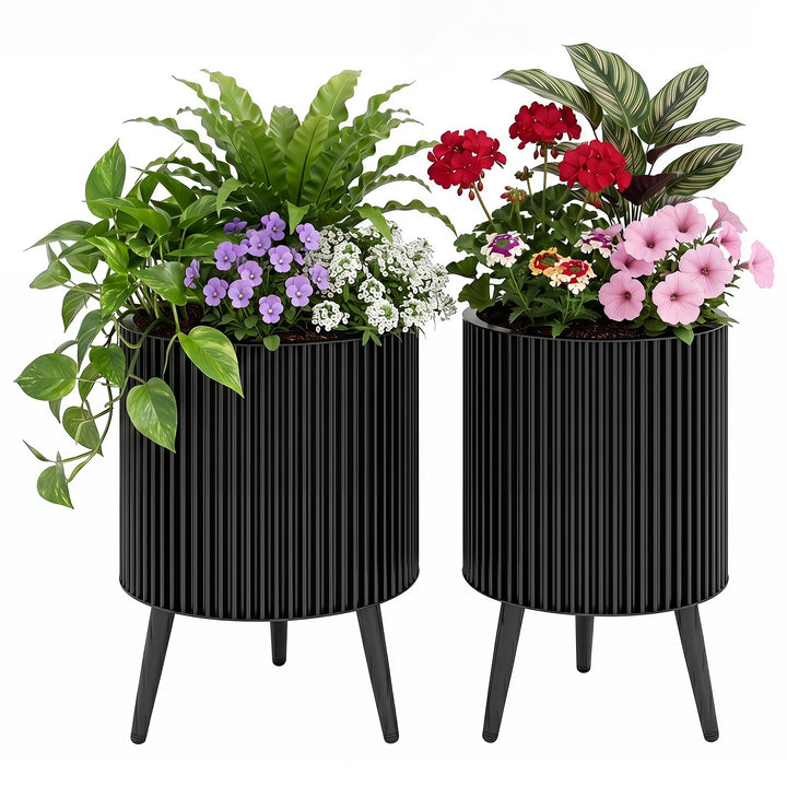 Giantex Set of 2 Flower Pots with Stand with Drainage Holes