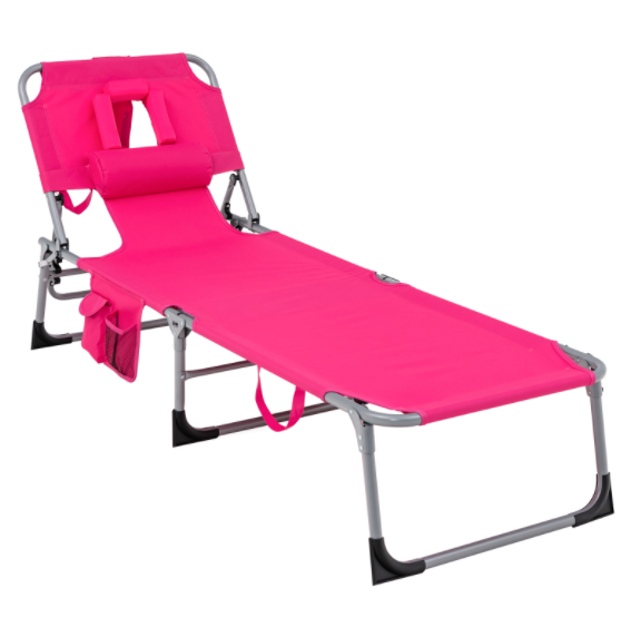 Giantex Tanning Chair Folding Beach Chair w/Face Arm Hole, Washable Pillow, Pocket