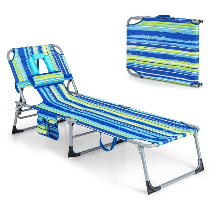 Giantex Tanning Chair Folding Beach Chair w/Face Arm Hole, Washable Pillow, Pocket