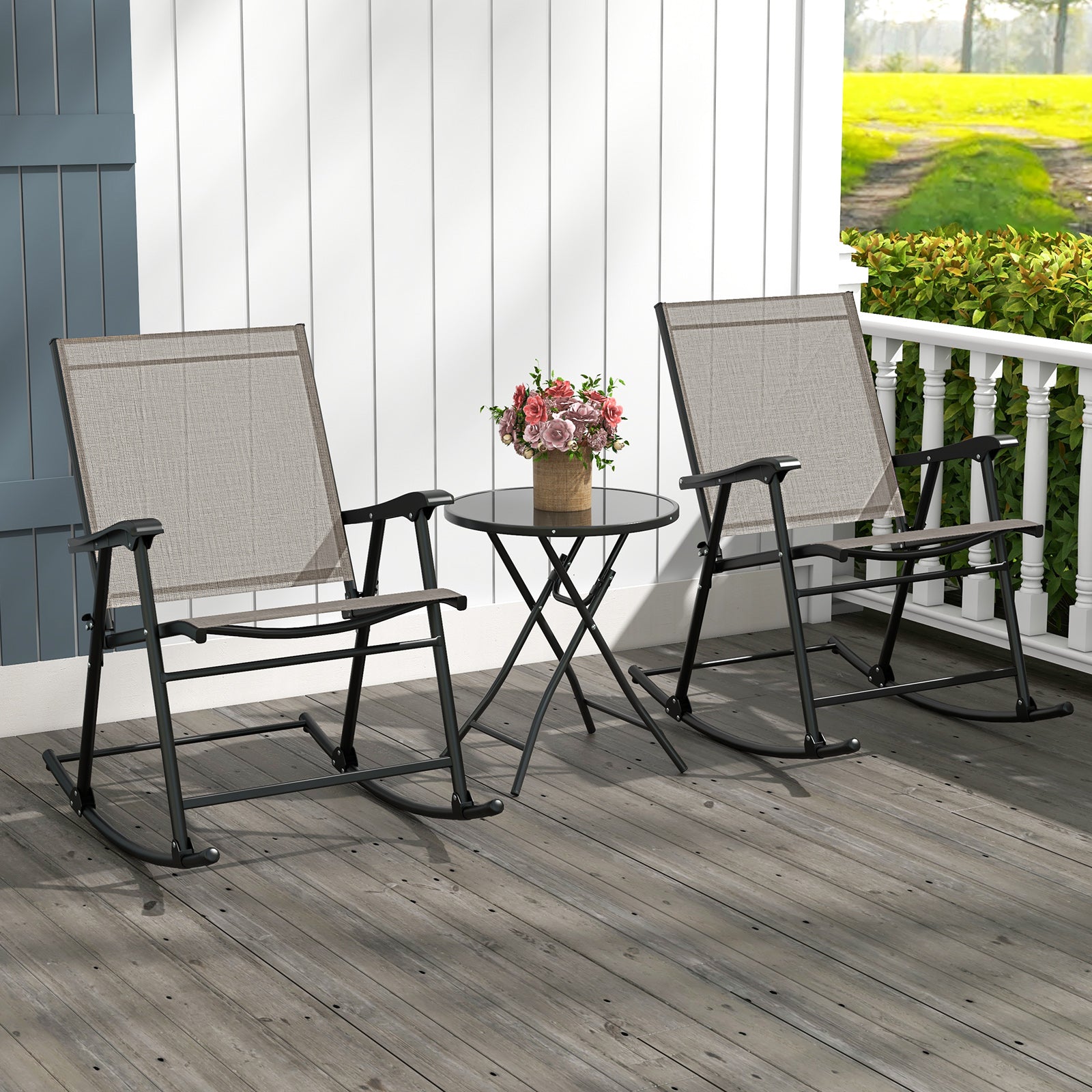 Giantex Folding Rocking Chairs Set of 2 - High Back Patio Rocking Chairs w/Armrests and Footrests, Breathable Back Rest