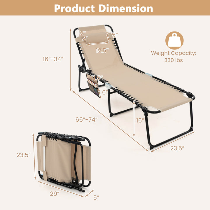 Folding Chaise Lounge Chair, Adjustable Beach Chair, Folding Patio Recliner