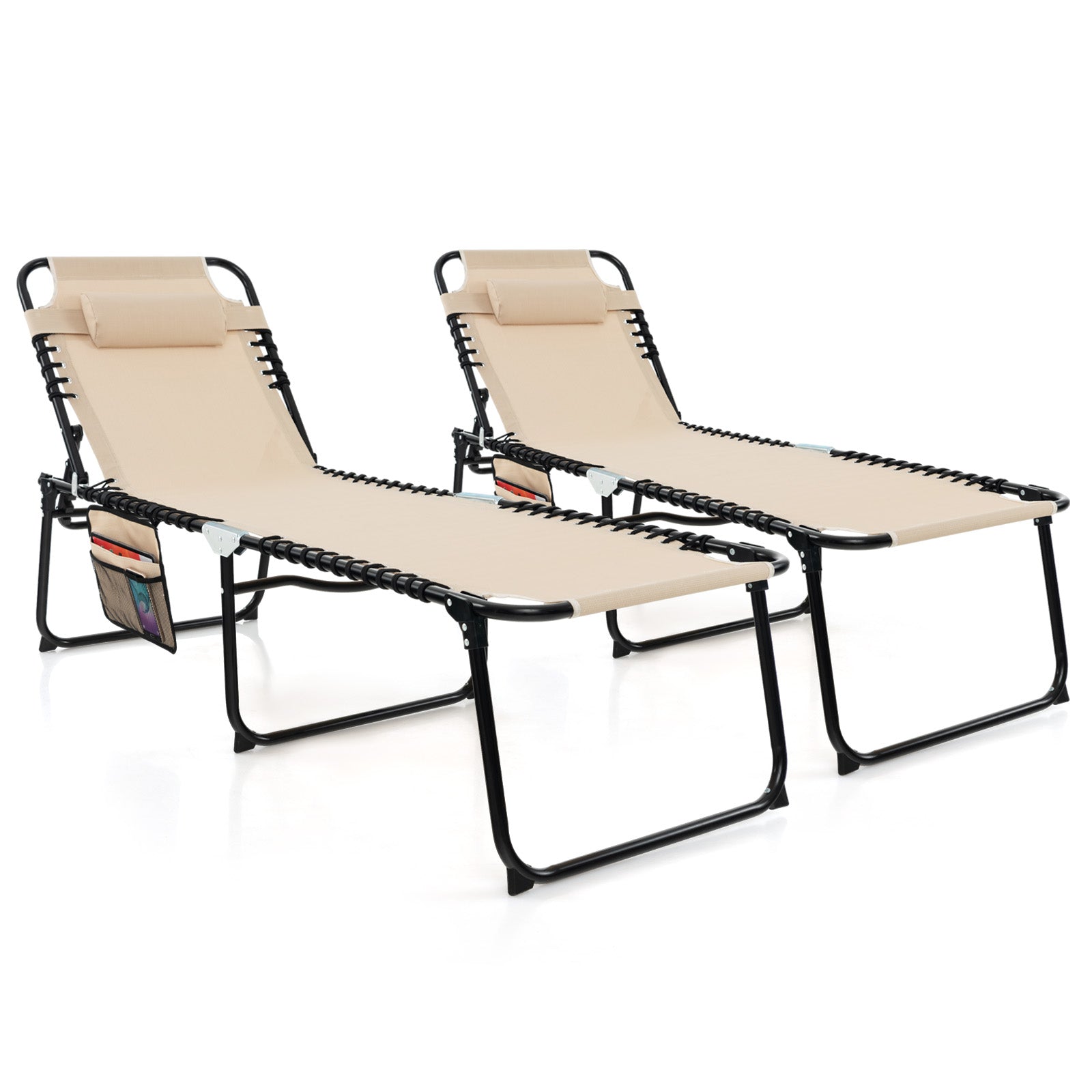 Folding Chaise Lounge Chair, Adjustable Beach Chair, Folding Patio Recliner