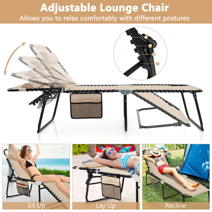 Folding Chaise Lounge Chair, Adjustable Beach Chair, Folding Patio Recliner
