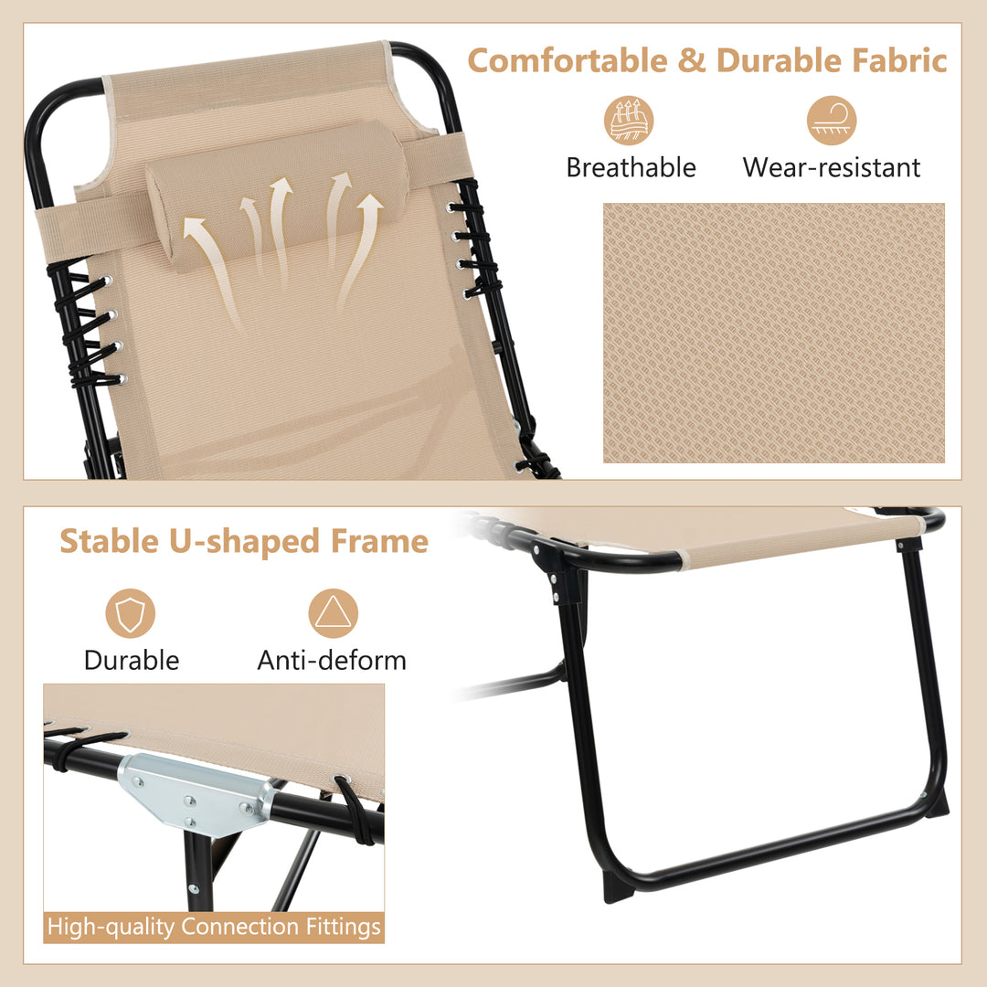 Folding Chaise Lounge Chair, Adjustable Beach Chair, Folding Patio Recliner