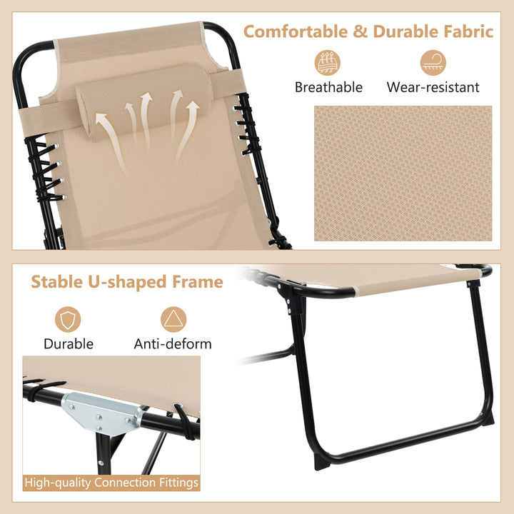 Folding Chaise Lounge Chair, Adjustable Beach Chair, Folding Patio Recliner