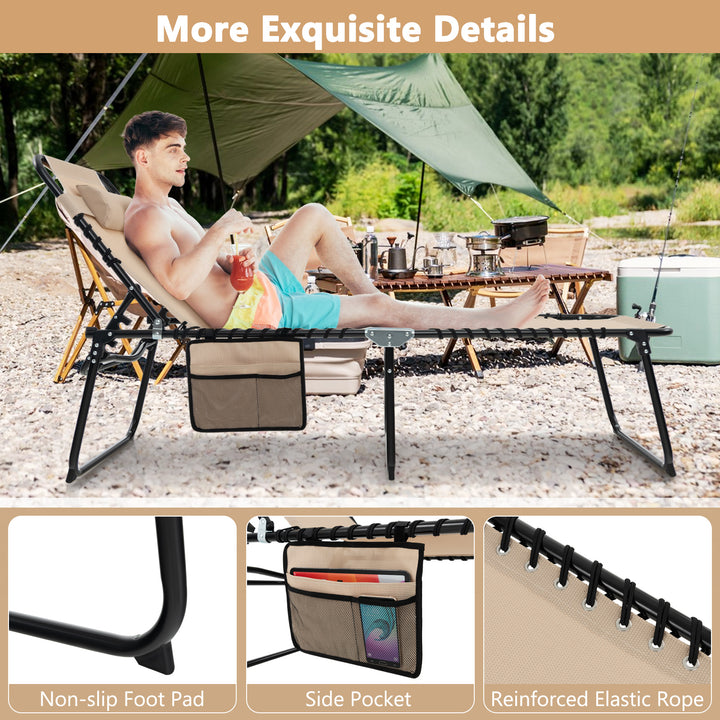 Folding Chaise Lounge Chair, Adjustable Beach Chair, Folding Patio Recliner