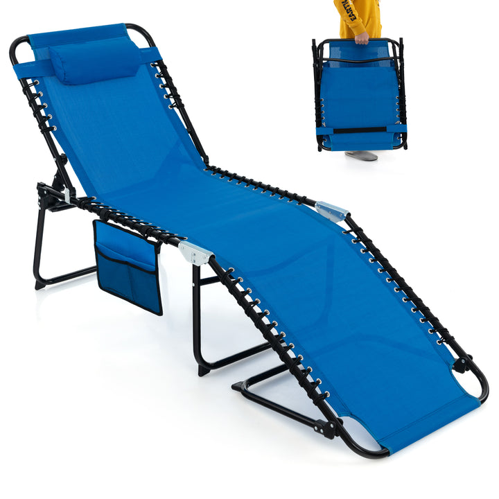 Folding Chaise Lounge Chair, Adjustable Beach Chair, Folding Patio Recliner