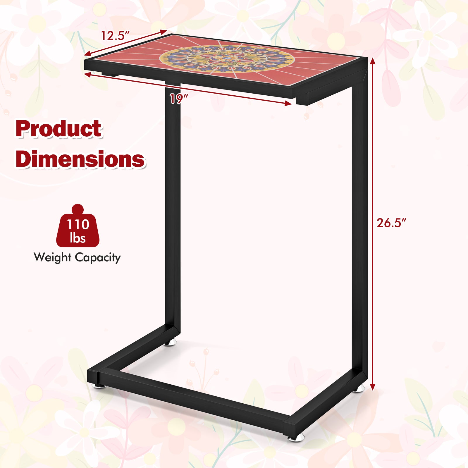 Giantex C-Shaped Outdoor Side Table - Patio End Table w/Ceramic Top & Metal Frame