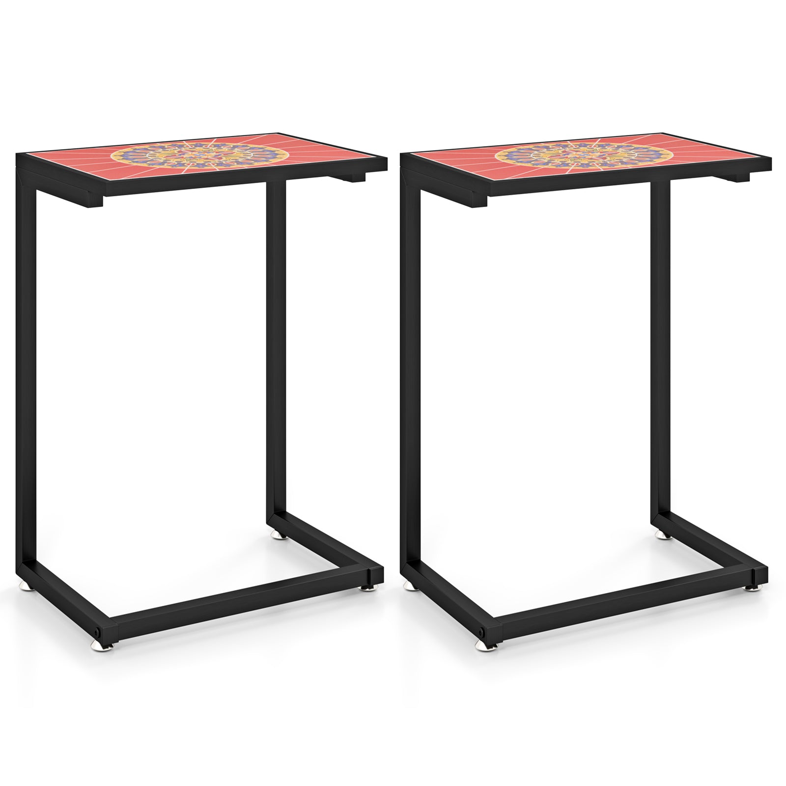 Giantex C-Shaped Outdoor Side Table - Patio End Table w/Ceramic Top & Metal Frame