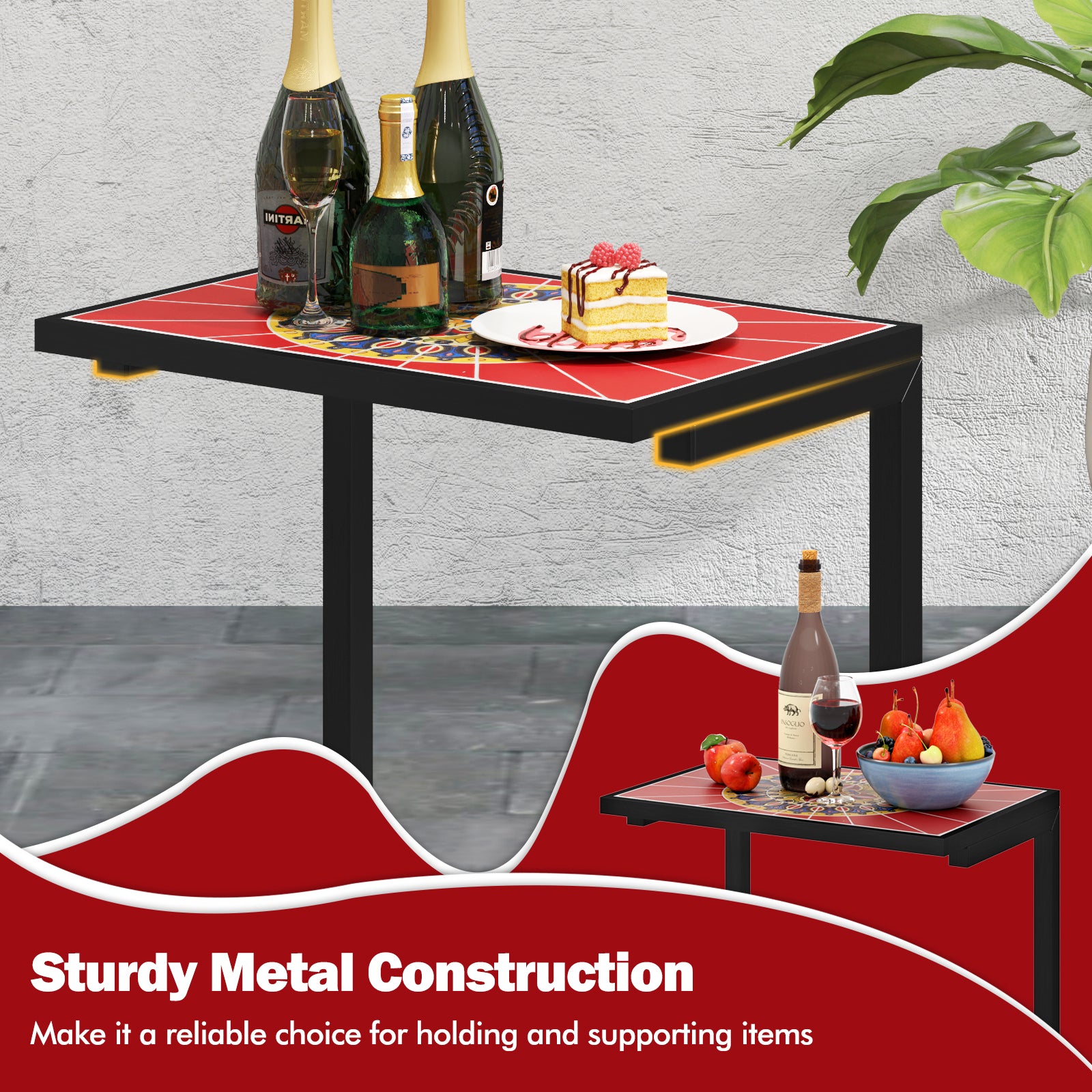 Giantex C-Shaped Outdoor Side Table - Patio End Table w/Ceramic Top & Metal Frame