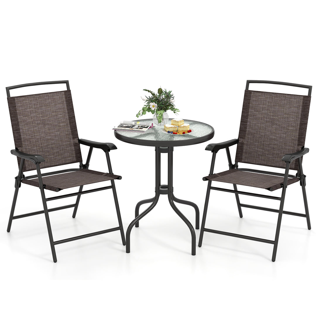 Giantex 3 PCS Patio Bistro Set, 2 Folding Chairs and Round Table with 1.57” Umbrella Hole