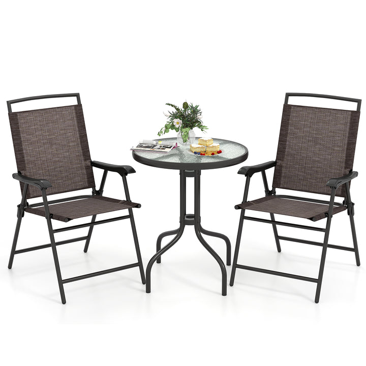 Giantex 3 PCS Patio Bistro Set, 2 Folding Chairs and Round Table with 1.57” Umbrella Hole