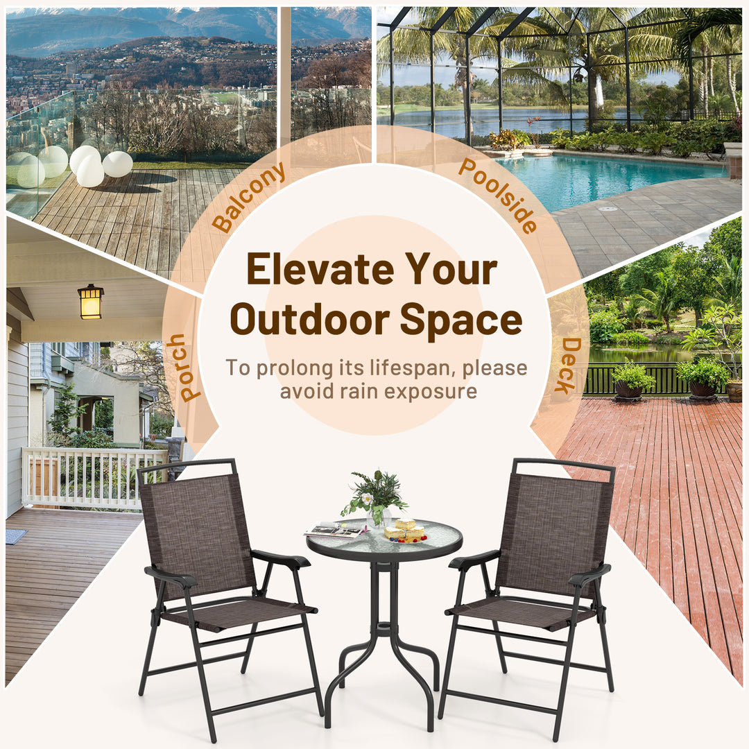 Giantex 3 PCS Patio Bistro Set, 2 Folding Chairs and Round Table with 1.57” Umbrella Hole