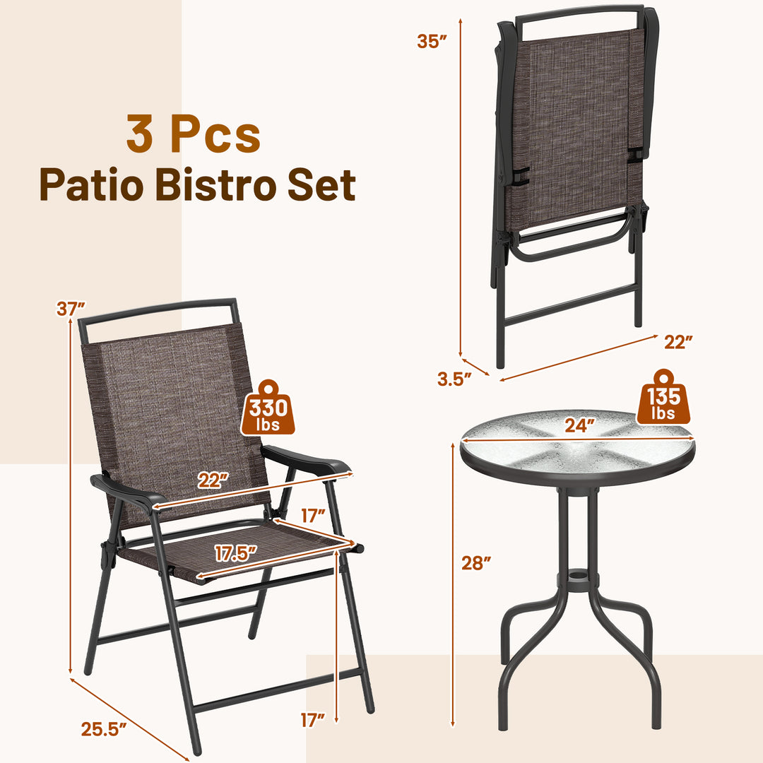 Giantex 3 PCS Patio Bistro Set, 2 Folding Chairs and Round Table with 1.57” Umbrella Hole