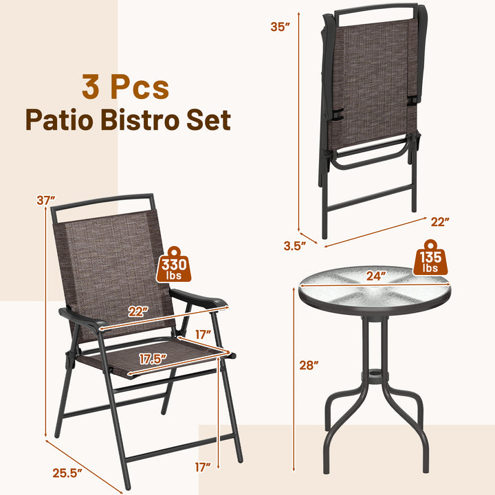 Giantex 3 PCS Patio Bistro Set, 2 Folding Chairs and Round Table with 1.57” Umbrella Hole