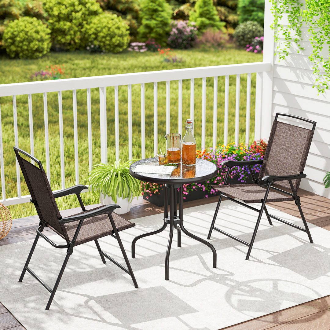 Giantex 3 PCS Patio Bistro Set, 2 Folding Chairs and Round Table with 1.57” Umbrella Hole