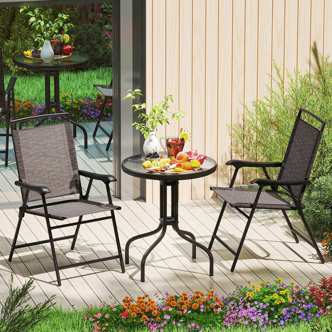 Giantex 3 PCS Patio Bistro Set, 2 Folding Chairs and Round Table with 1.57” Umbrella Hole