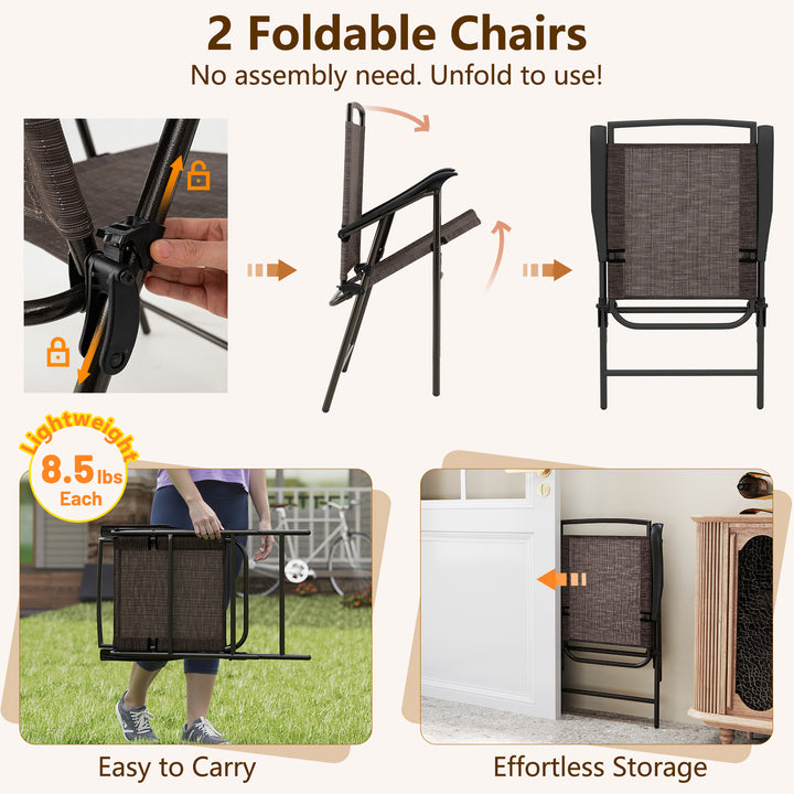 Giantex 3 PCS Patio Bistro Set, 2 Folding Chairs and Round Table with 1.57” Umbrella Hole
