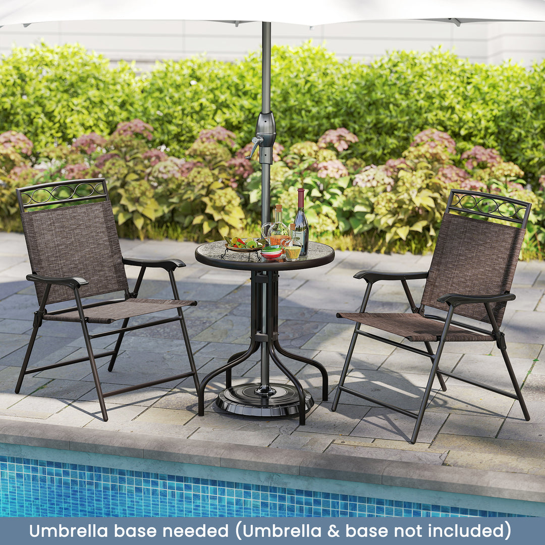 Giantex Patio Dining Set Round Glass Table with 2 Patio Folding Chairs(Brown)