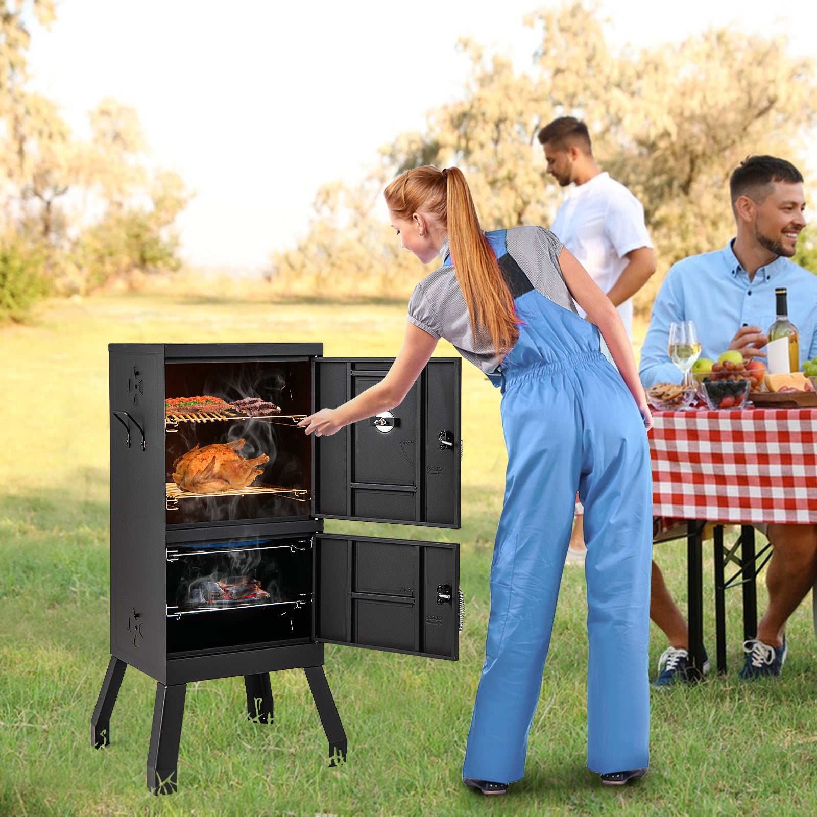 Giantex Outdoor Meat Smoker with Thermostat, Charcoal Vertical BBQ