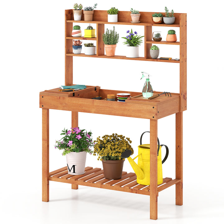 Giantex Garden Potting Bench Table, Large Workbench Table with Shelves, 43.5"x19.5"x 60.5"
