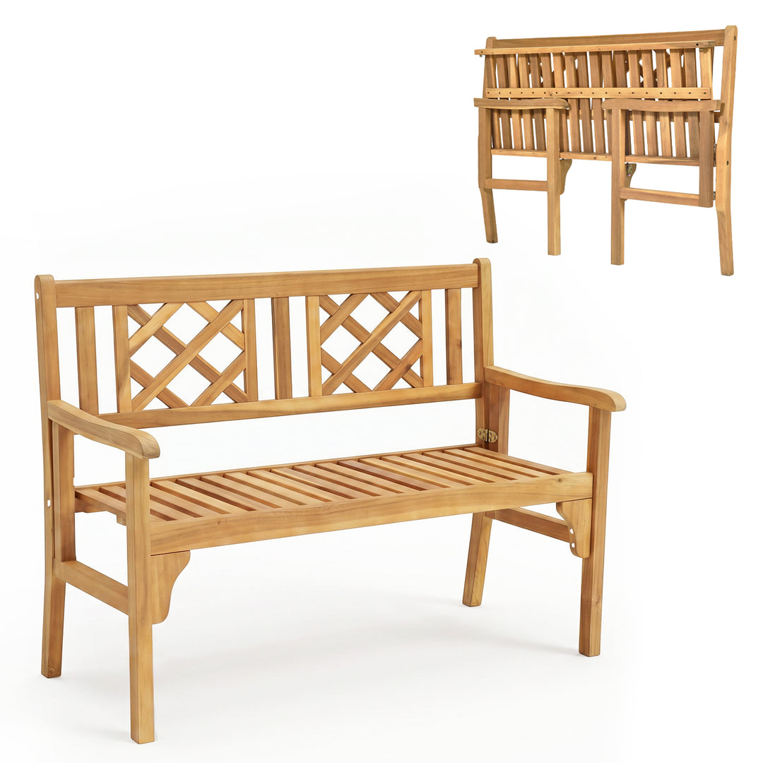 Giantex Patio Wooden Bench, 4 Ft Foldable Acacia Garden Bench (Teak)