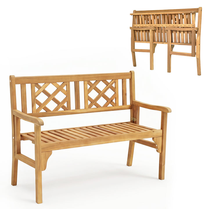 Giantex Patio Wooden Bench, 4 Ft Foldable Acacia Garden Bench (Teak)