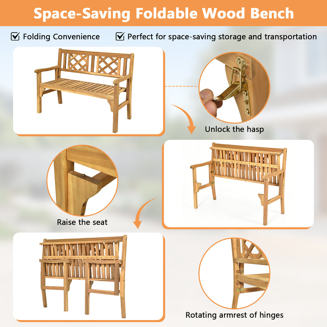 Giantex Patio Wooden Bench, 4 Ft Foldable Acacia Garden Bench (Teak)