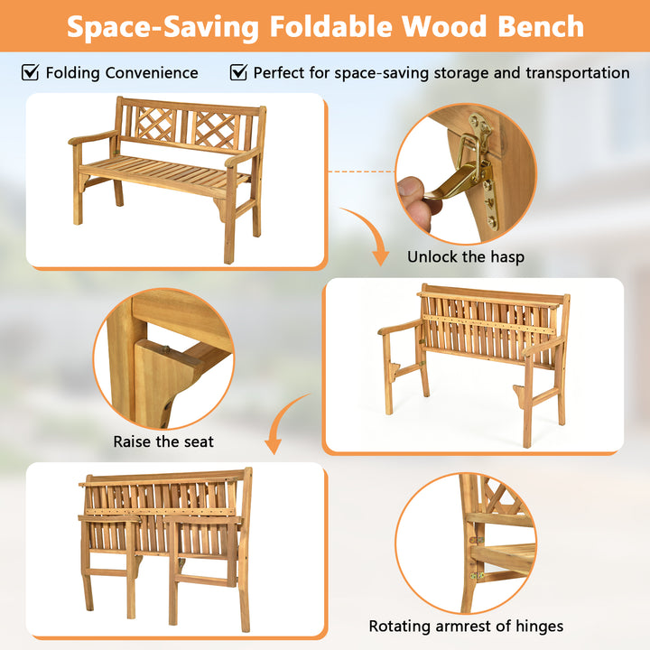 Giantex Patio Wooden Bench, 4 Ft Foldable Acacia Garden Bench (Teak)