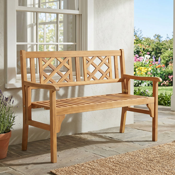 Giantex Patio Wooden Bench, 4 Ft Foldable Acacia Garden Bench (Teak)