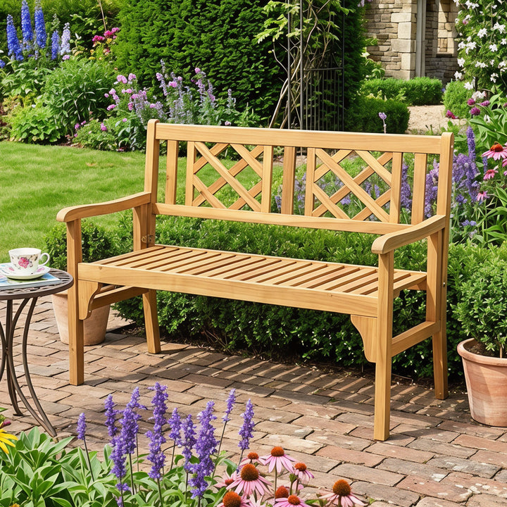 Giantex Patio Wooden Bench, 4 Ft Foldable Acacia Garden Bench (Teak)
