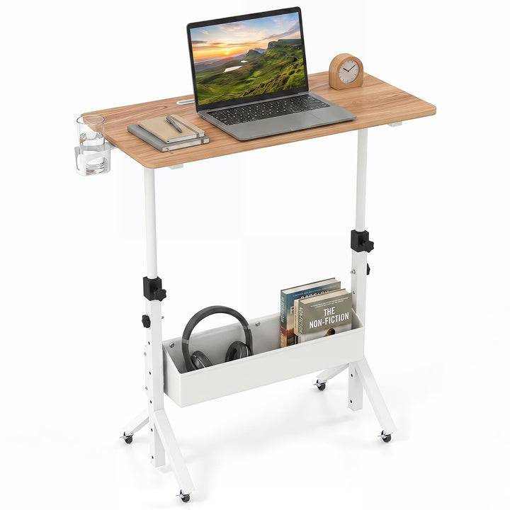 Giantex 31.5 Small Mobile Standing Desk with Wheels &amp; Storage Basket &amp; Tablet Slot