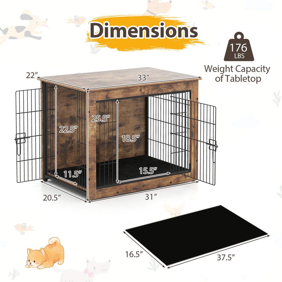 Giantex Dog Crate Furniture with Cushion - 33"/ 39" L Indoor Dog Kennel with Double Doors