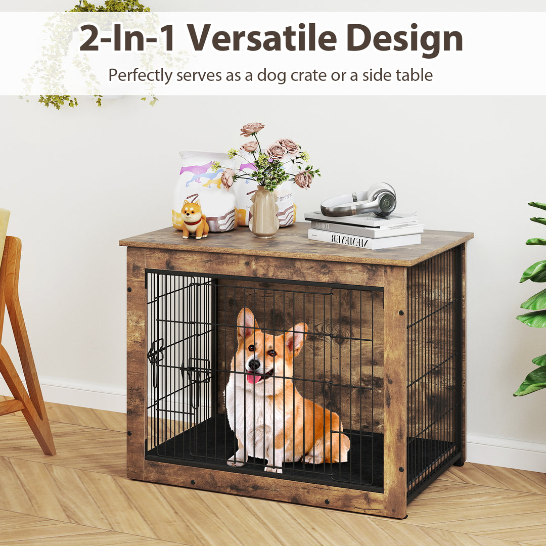 Giantex Dog Crate Furniture with Cushion - 33"/ 39" L Indoor Dog Kennel with Double Doors