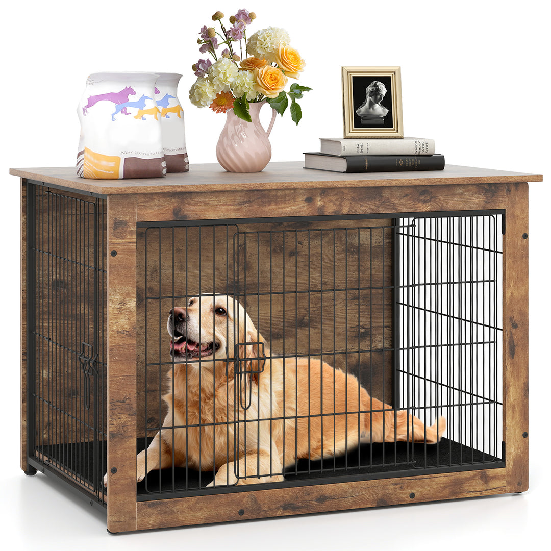 Giantex Dog Crate Furniture with Cushion - 33"/ 39" L Indoor Dog Kennel with Double Doors