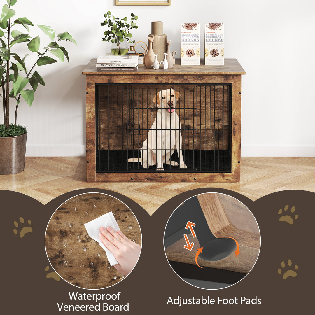 Giantex Dog Crate Furniture with Cushion - 33"/ 39" L Indoor Dog Kennel with Double Doors