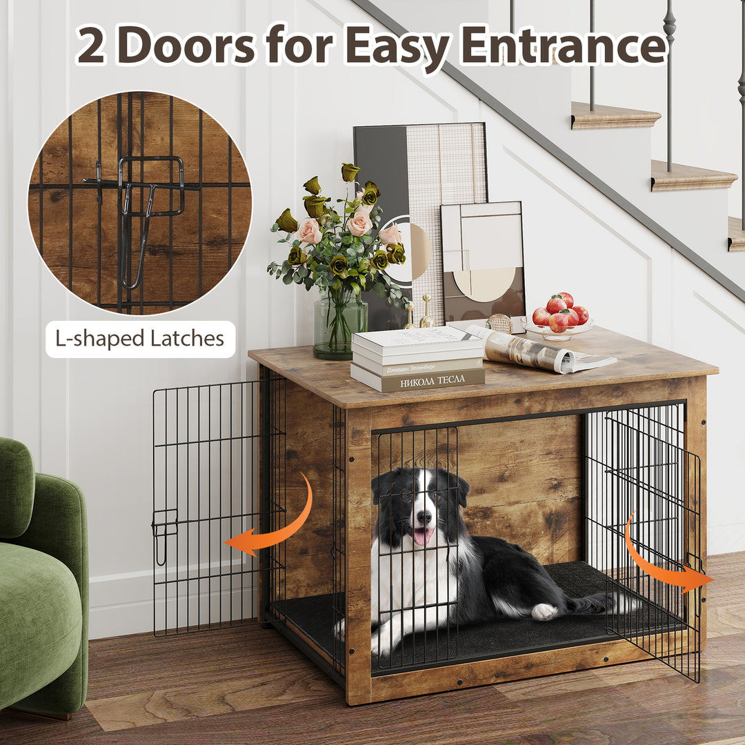 Giantex Dog Crate Furniture with Cushion - 33"/ 39" L Indoor Dog Kennel with Double Doors