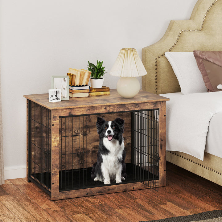 Giantex Dog Crate Furniture with Cushion - 33"/ 39" L Indoor Dog Kennel with Double Doors