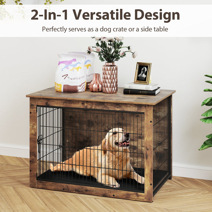 Giantex Dog Crate Furniture with Cushion - 33"/ 39" L Indoor Dog Kennel with Double Doors