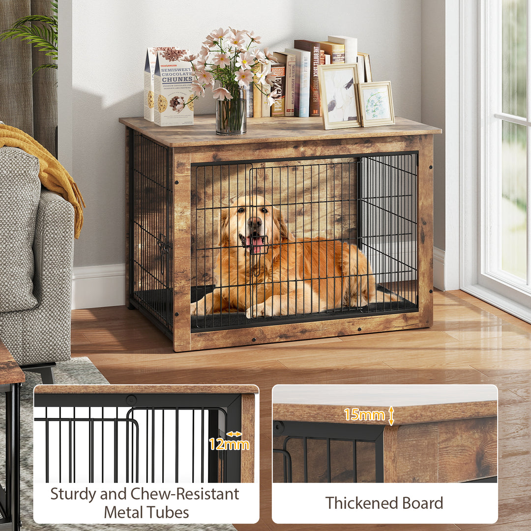 Giantex Dog Crate Furniture with Cushion - 33"/ 39" L Indoor Dog Kennel with Double Doors