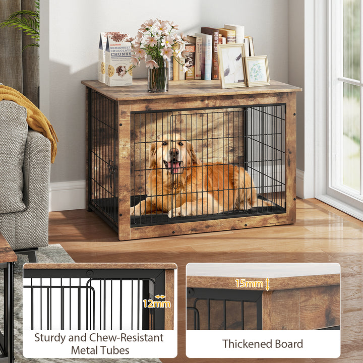 Giantex Dog Crate Furniture with Cushion - 33"/ 39" L Indoor Dog Kennel with Double Doors