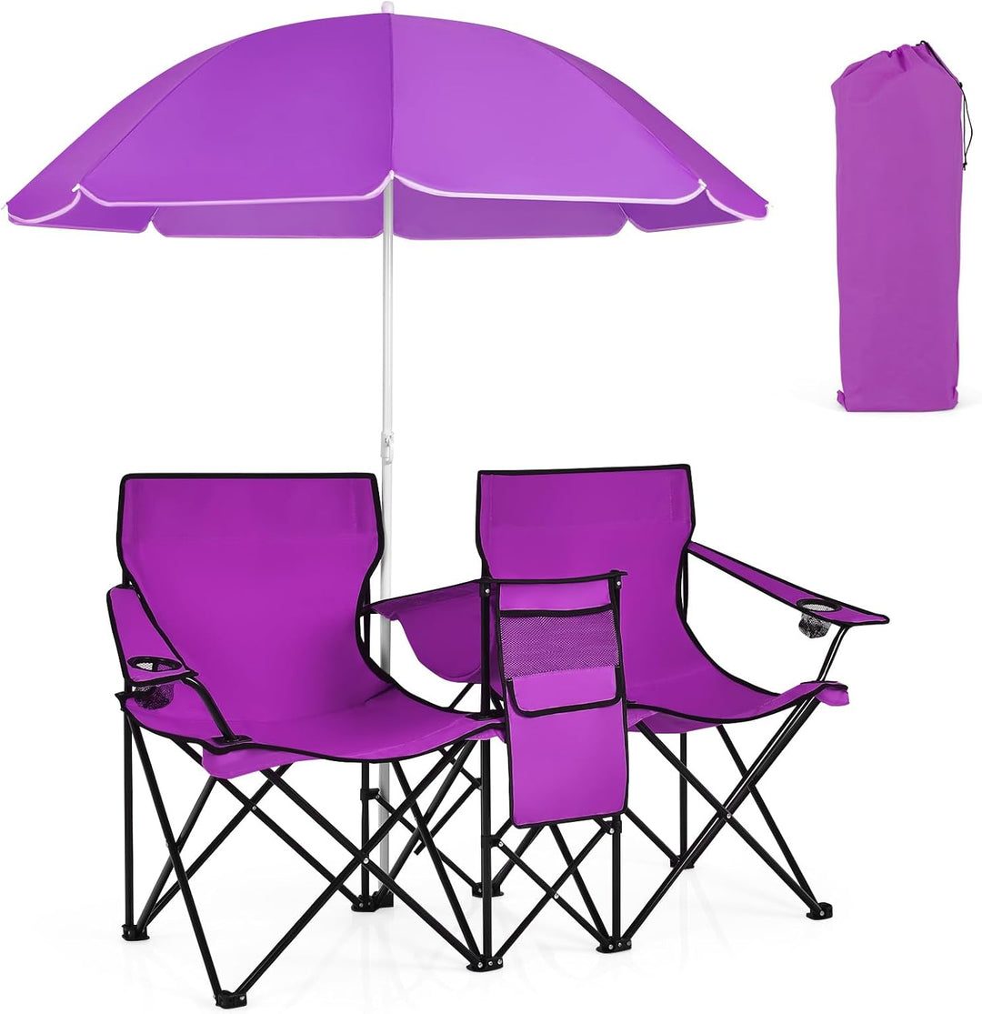 Giantex Camping Chairs Double Folding Chair with Canopy