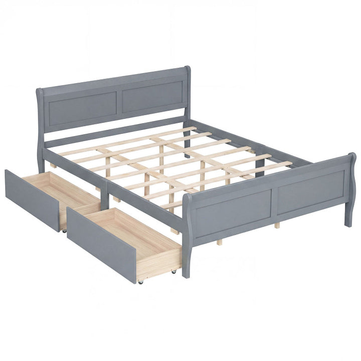 Giantex Twin/ Full/ Queen Bed with 2 Storage Drawers Wood Platform Bed with Headboard &amp; Footboard