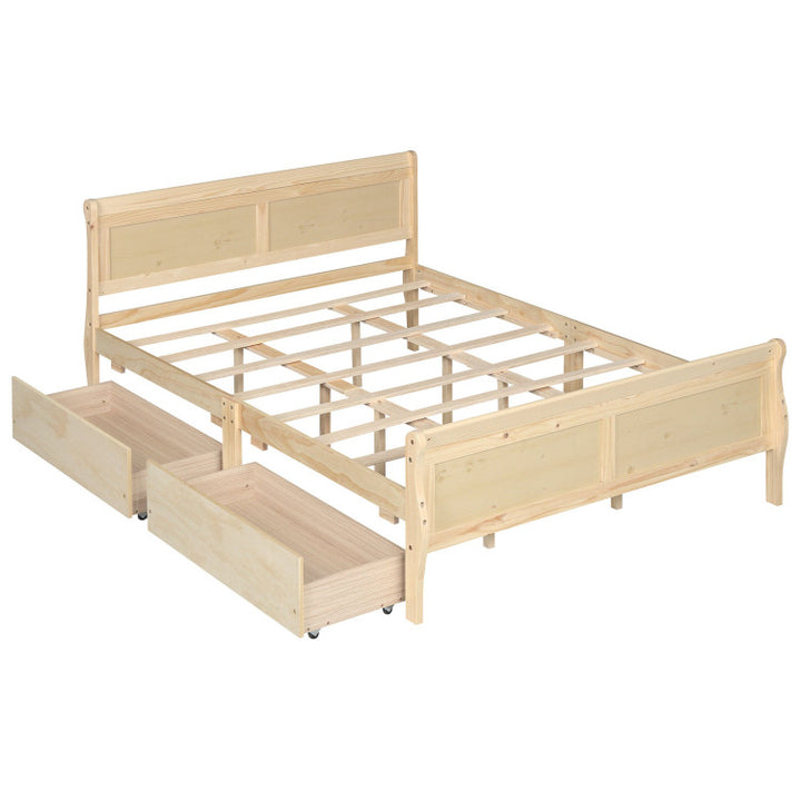 Giantex Twin/ Full/ Queen Bed with 2 Storage Drawers Wood Platform Bed with Headboard &amp; Footboard