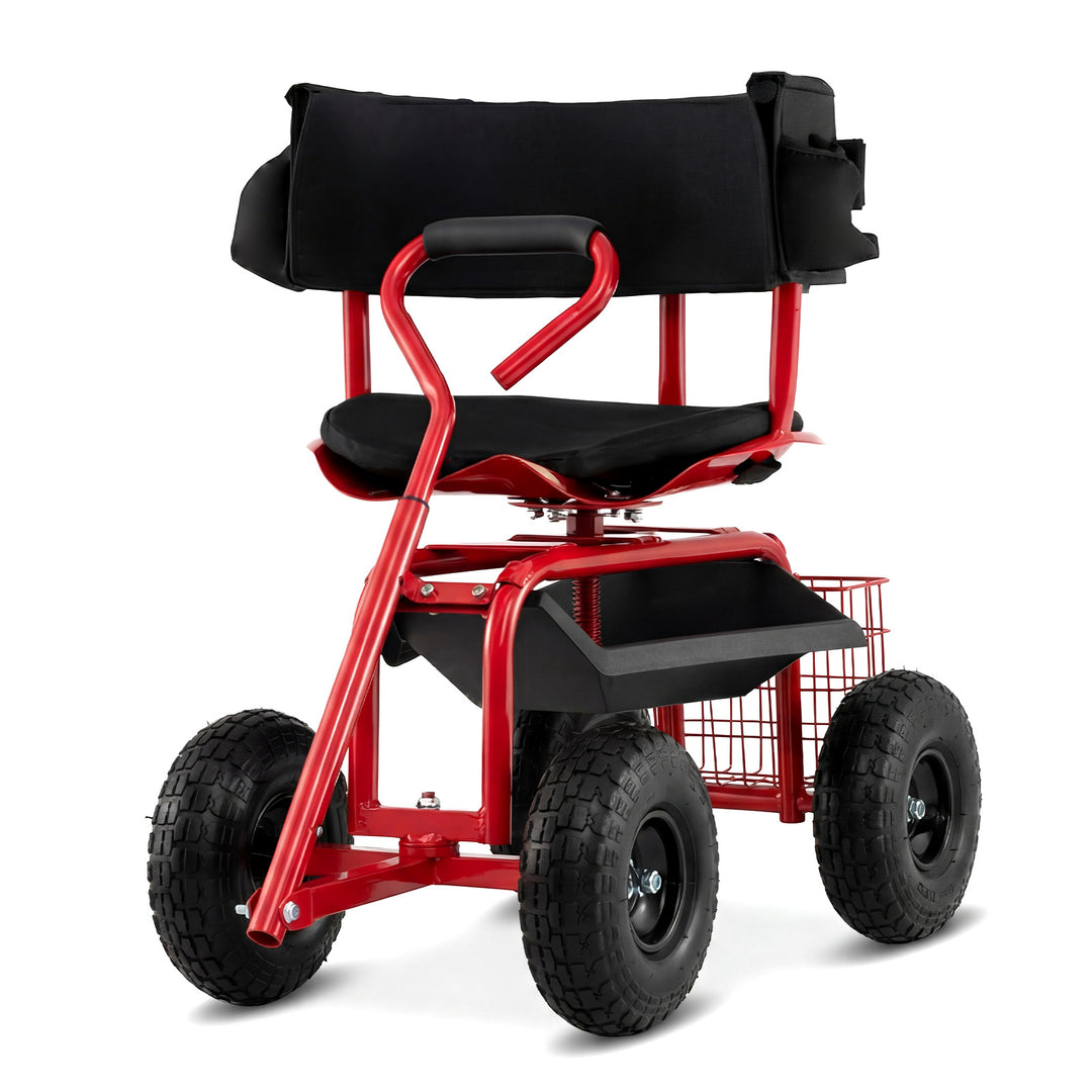 Giantex Cushioned Rolling Garden Cart Scooter with Storage Basket and Tool Pouch