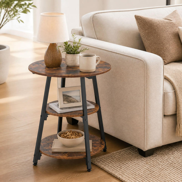 GIANTEX 3-Tier Round Industrial Side Table with Storage Shelves (1/2)