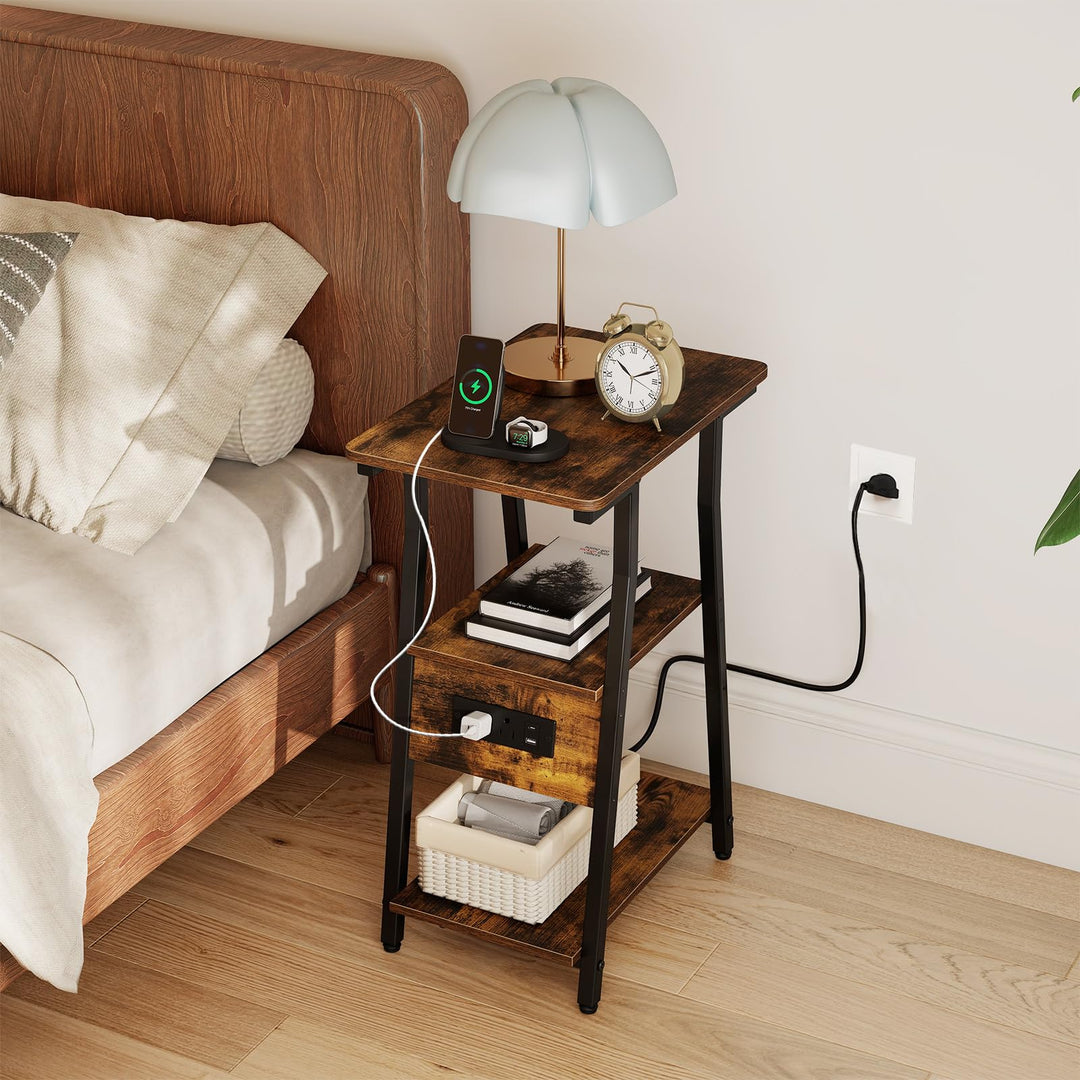 GIANTEX 3-Tier Industrial Nightstand with Charging Station (1/2)