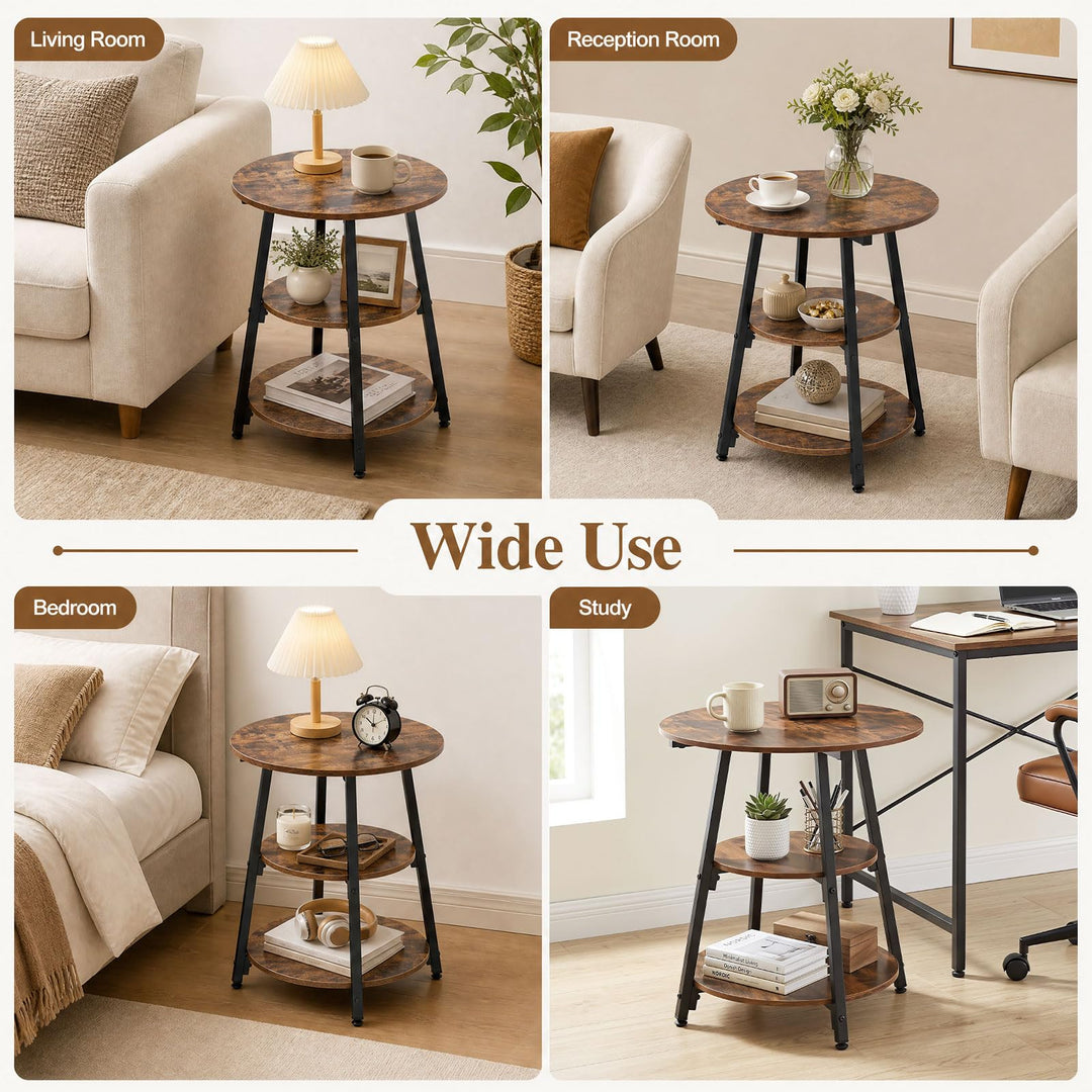 GIANTEX 3-Tier Round Industrial Side Table with Storage Shelves (1/2)