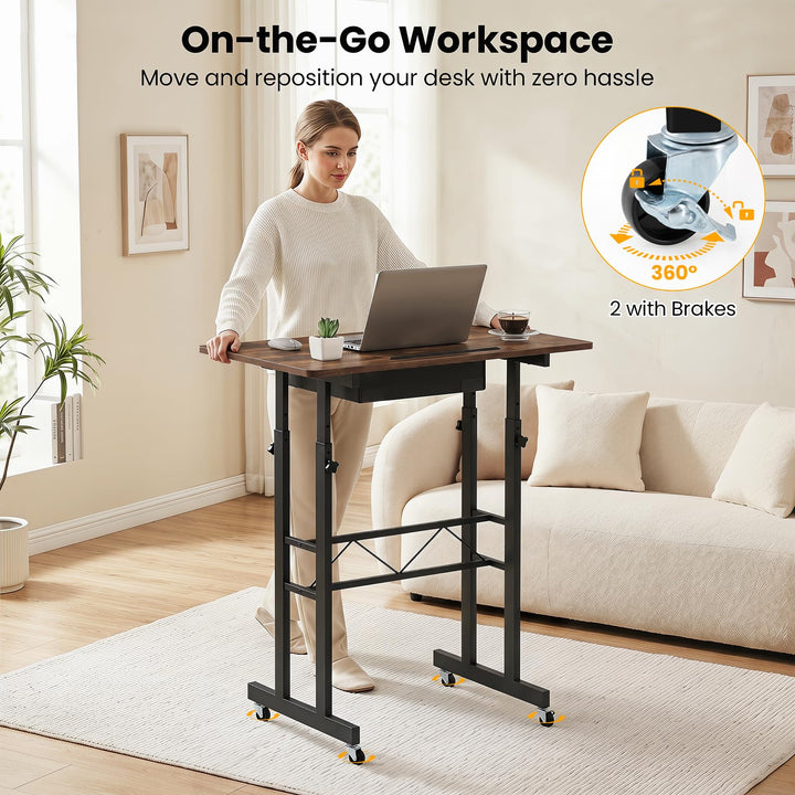 Giantex 31.5 Small Standing Desk with Drawer for Walking Pad Treadmill