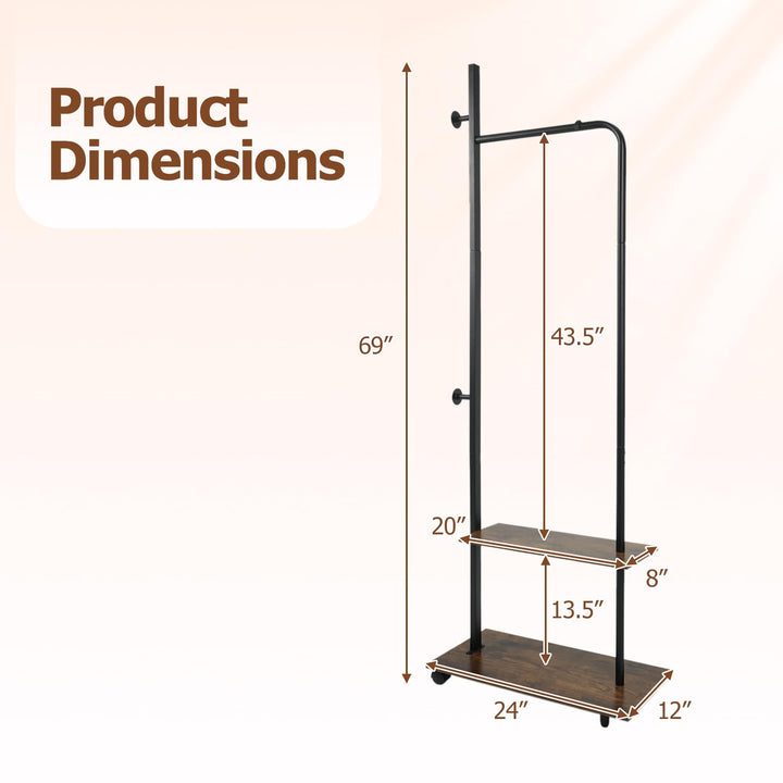 Giantex 69" Freestanding Clothes Rack with Wheels with Hanging Rod 2 Storage Shelves &amp; Side Hooks
